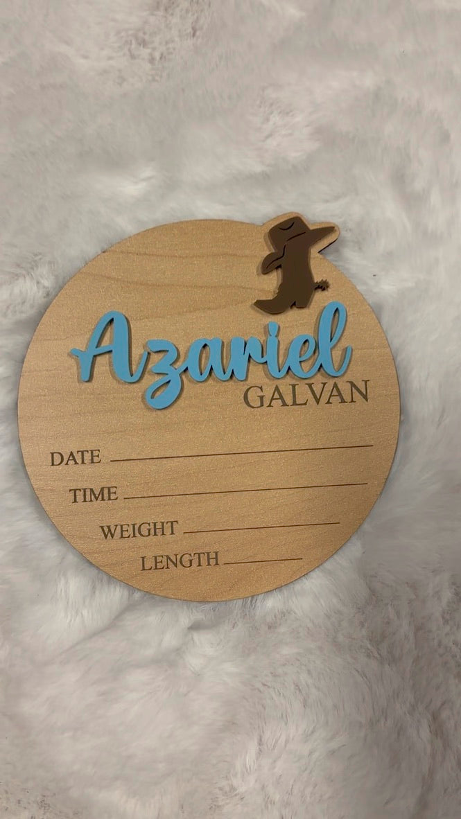 Baby Cowboy Birth Stats Sign (Wood)