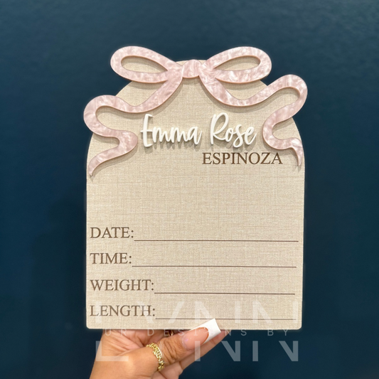 Baby Coquette Bow Birth Stats Sign