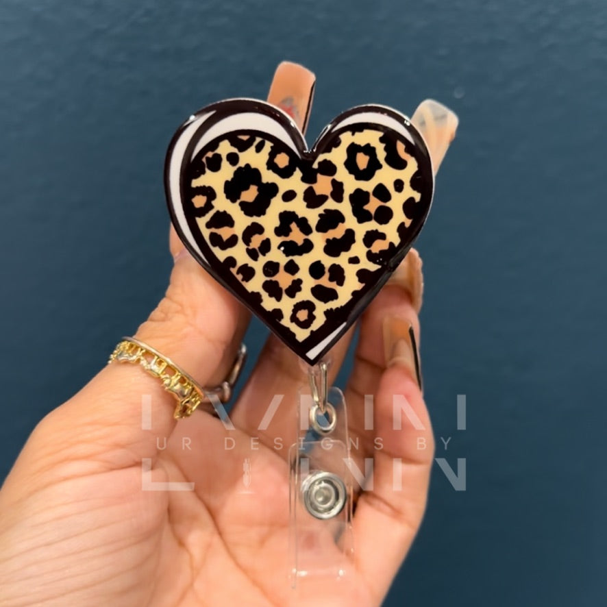 Cheetah Print Heart Badge Reel